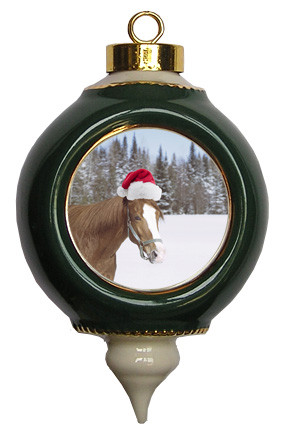 Horse Victorian Green and Gold Christmas Ornament