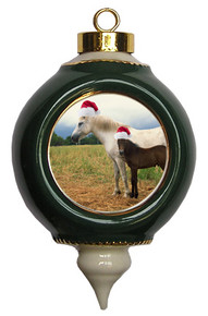 Horse Victorian Green and Gold Christmas Ornament