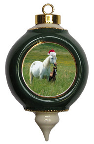 Horse Victorian Green and Gold Christmas Ornament