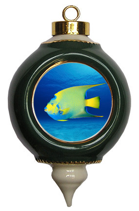 Angelfish Victorian Green and Gold Christmas Ornament