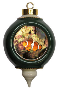 Clownfish Victorian Green and Gold Christmas Ornament