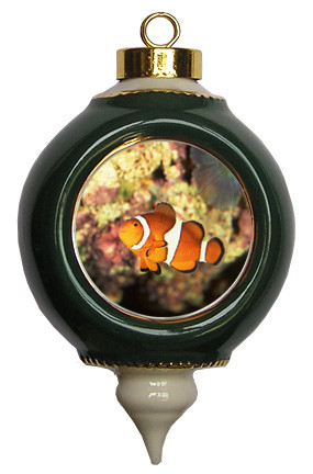 Clownfish Victorian Green and Gold Christmas Ornament