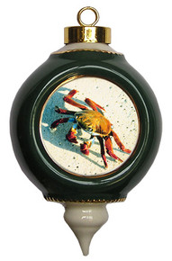 Crab Victorian Green and Gold Christmas Ornament