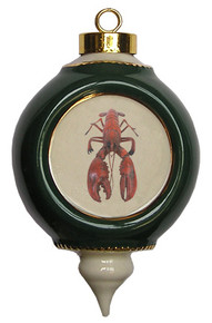 Lobster Victorian Green and Gold Christmas Ornament