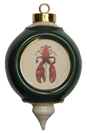 Lobster Victorian Green and Gold Christmas Ornament