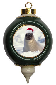 Seal Victorian Green and Gold Christmas Ornament