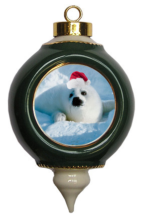 Seal Victorian Green and Gold Christmas Ornament