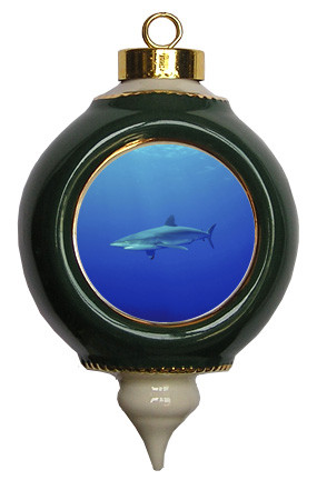 Shark Victorian Green and Gold Christmas Ornament