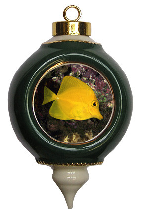 Yellow Tang Victorian Green and Gold Christmas Ornament