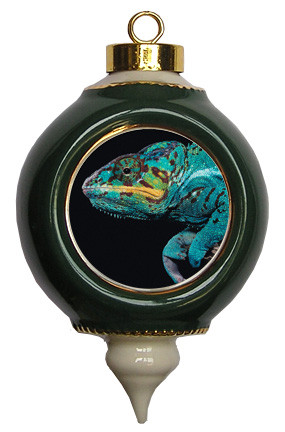 Chameleon Victorian Green and Gold Christmas Ornament