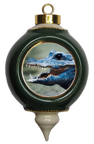 Crocodile Victorian Green and Gold Christmas Ornament
