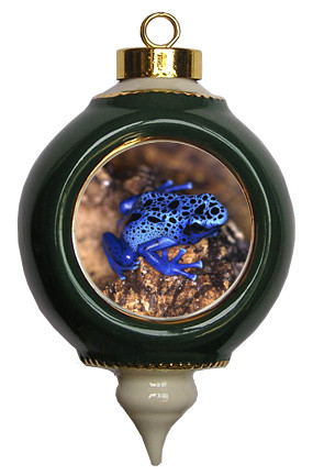 Blue Frog Victorian Green and Gold Christmas Ornament