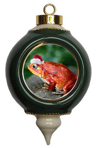 Tomato Frog Victorian Green and Gold Christmas Ornament