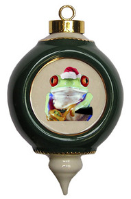 Tree Frog Victorian Green and Gold Christmas Ornament