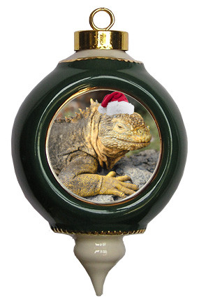 Iguana Victorian Green and Gold Christmas Ornament