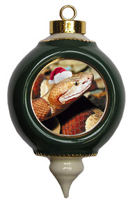 Copperhead Snake Victorian Green and Gold Christmas Ornament