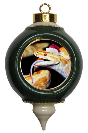 Python Snake Victorian Green and Gold Christmas Ornament