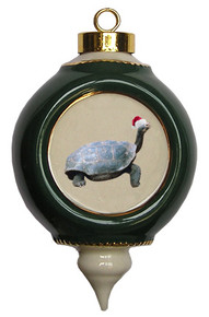 Turtle Victorian Green and Gold Christmas Ornament