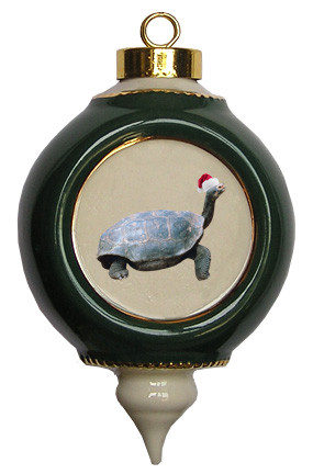 Turtle Victorian Green and Gold Christmas Ornament