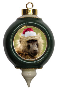 Baboon Victorian Green and Gold Christmas Ornament
