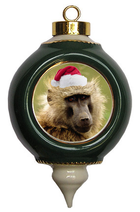 Baboon Victorian Green and Gold Christmas Ornament