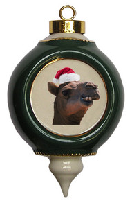 Camel Victorian Green and Gold Christmas Ornament