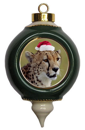 Cheetah Victorian Green and Gold Christmas Ornament