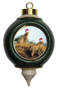 Cheetah Victorian Green and Gold Christmas Ornament