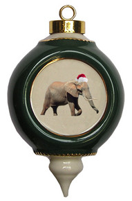 Elephant Victorian Green and Gold Christmas Ornament