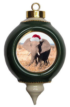 Elephant Victorian Green and Gold Christmas Ornament