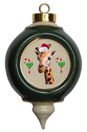 Giraffe Victorian Green and Gold Christmas Ornament