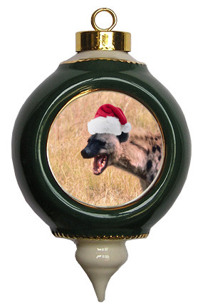 Hyena Victorian Green and Gold Christmas Ornament