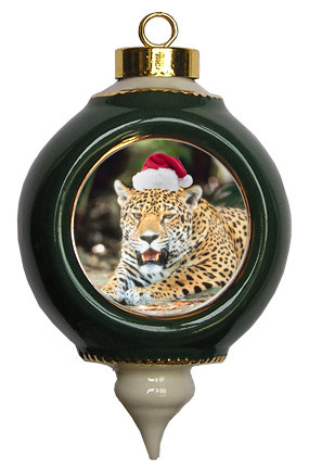 Jaguar Victorian Green and Gold Christmas Ornament