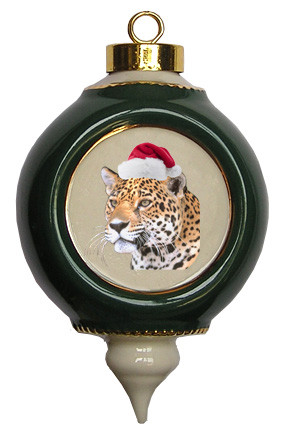 Jaguar Victorian Green and Gold Christmas Ornament
