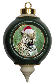 Leopard Victorian Green and Gold Christmas Ornament