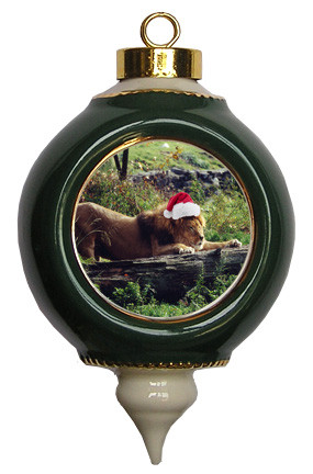 Lion Victorian Green and Gold Christmas Ornament