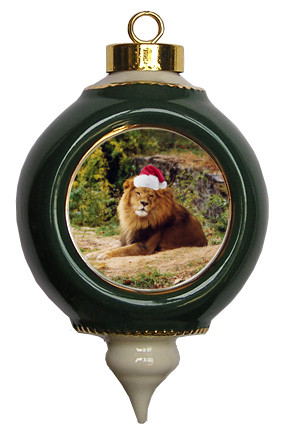 Lion Victorian Green and Gold Christmas Ornament