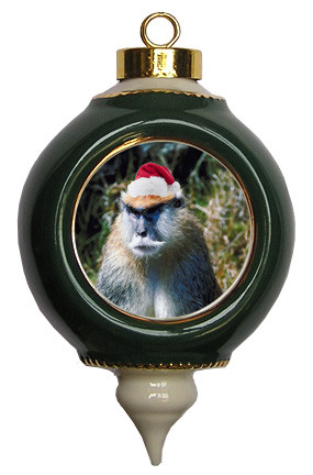 Monkey Victorian Green and Gold Christmas Ornament