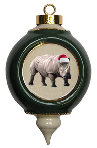 Rhino Victorian Green and Gold Christmas Ornament