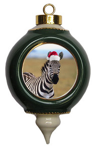 Zebra Victorian Green and Gold Christmas Ornament
