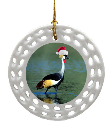 Crowned Crane Porcelain Christmas Ornament