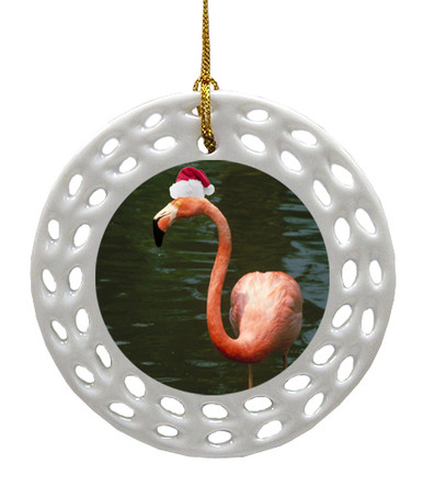 Flamingo Porcelain Christmas Ornament
