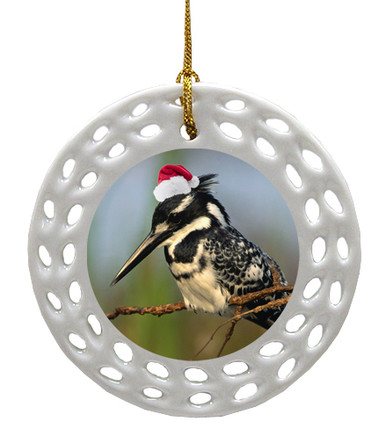 Pied Kingfisher Porcelain Christmas Ornament