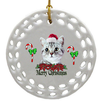 American Shorthair Cat Porcelain Christmas Ornament