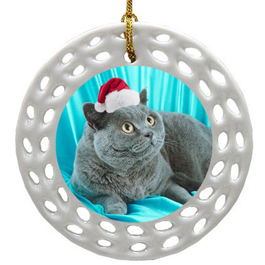 British Shorthair Cat Porcelain Christmas Ornament