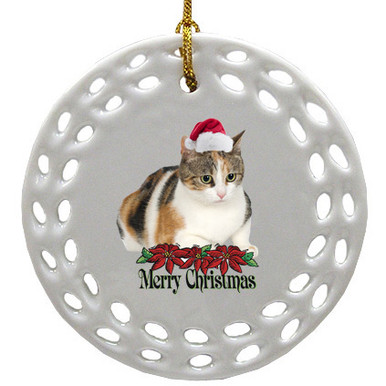 Calico Cat Porcelain Christmas Ornament