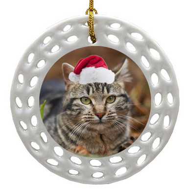 Tabby Cat Porcelain Christmas Ornament