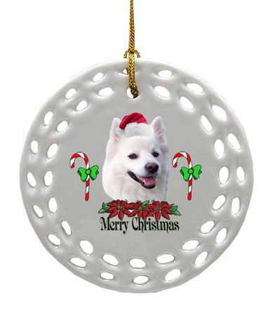 American Eskimo Dog Porcelain Christmas Ornament
