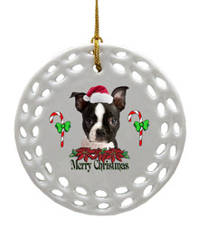 Boston Terrier Porcelain Christmas Ornament