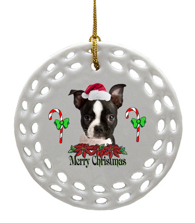 Boston Terrier Porcelain Christmas Ornament